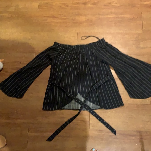 Black with white stripes off the shoulder top! - Picture 2 of 2